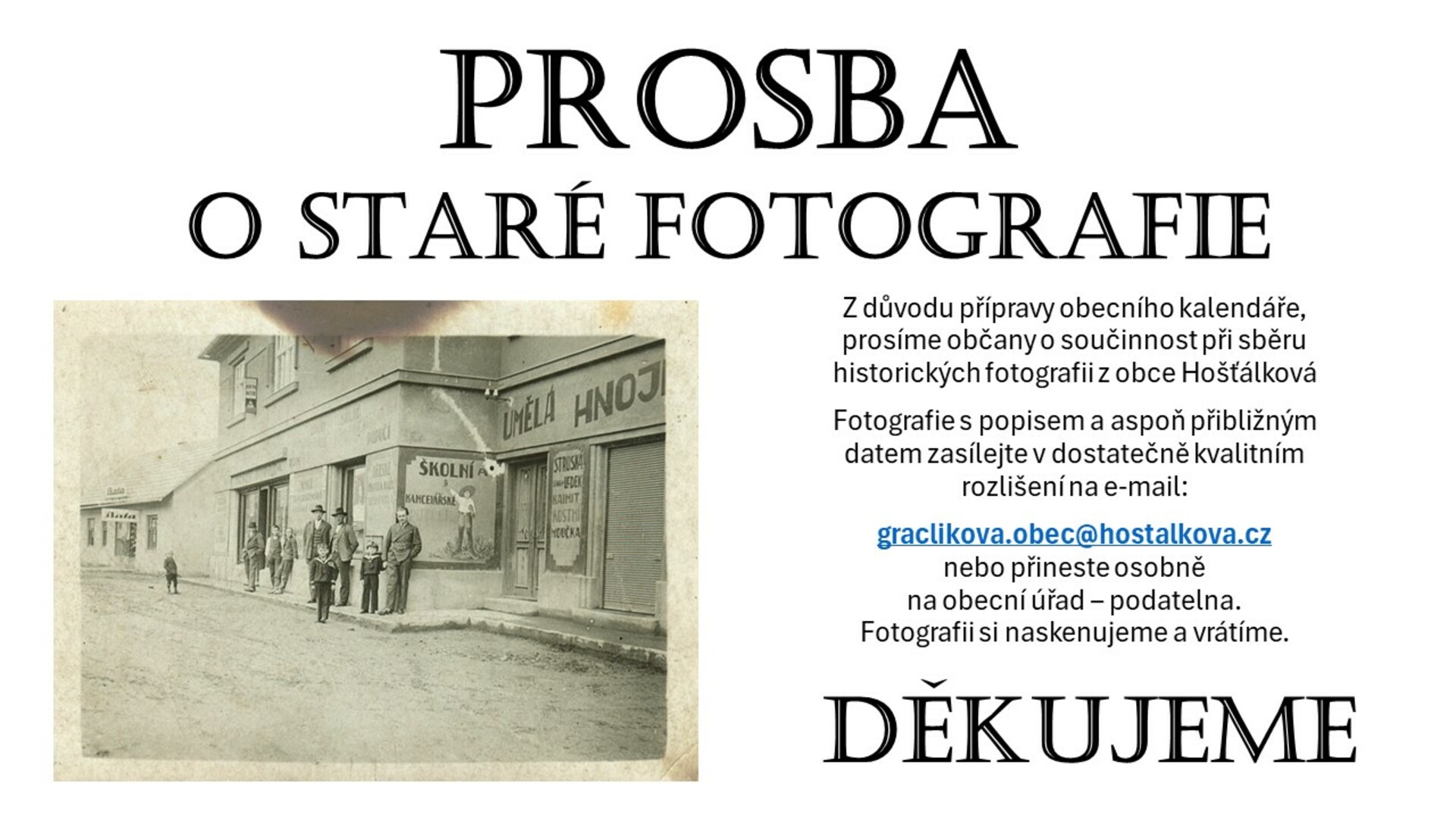 Plakát PROSBA O HISTORICKÉ FOTOGRAFIE