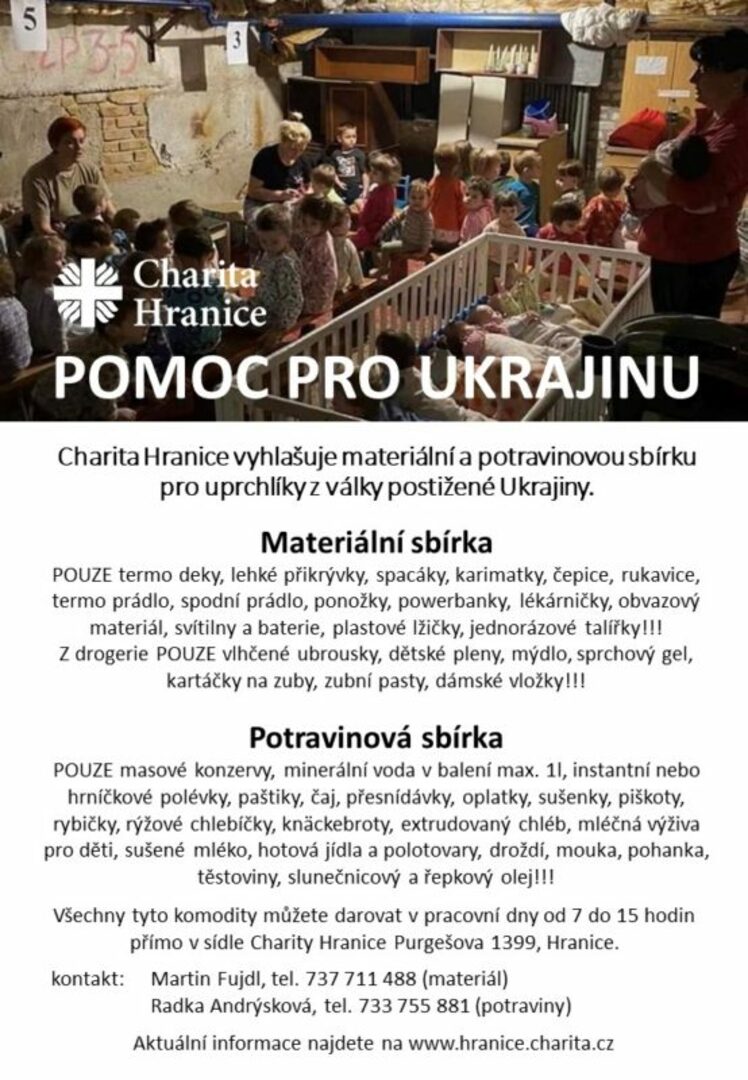 Plakát Charita Hranice: Pomoc pro Ukrajinu