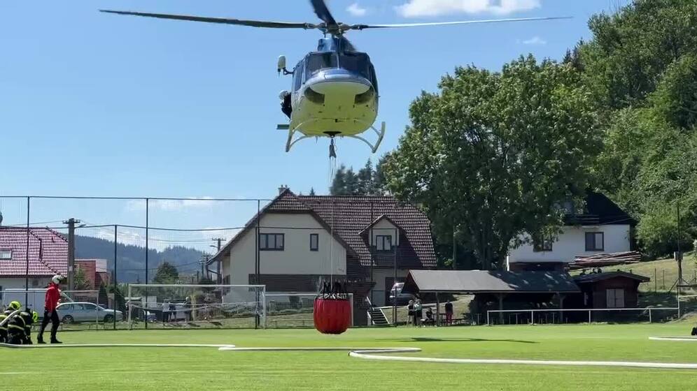 A football field as a helicopter base...