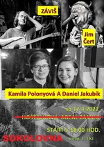 Plakát události KONCERT - ZÁVIŠ/JIM ČERT/KAMILA POLONYOVÁ + DANIEL JAKUBÍK