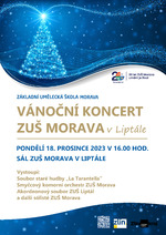 Plakát události Vánoční koncert 18.12.2023 a besídka 10.1.2024 - ZUŠ Morava - FOTO