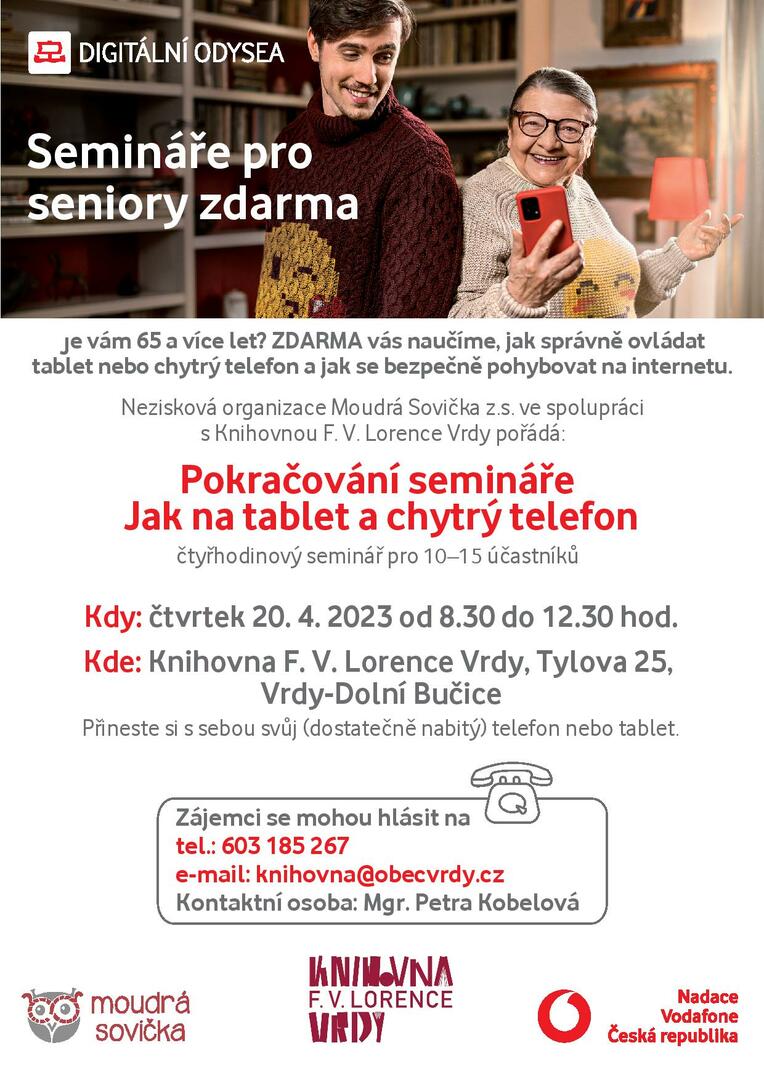 Plakát Vrdy: Pokračování semináře Jak na tablet a chytrý telefon
