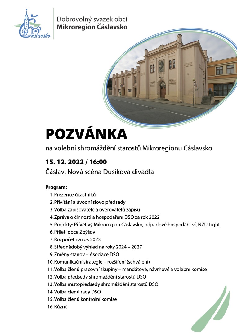 Plakát Pozvánka na setkání starostů 15. 12. 2022