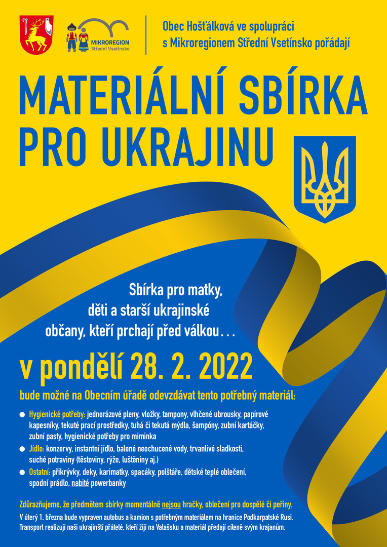 Plakát MATERIÁLNÍ SBÍRKA pro Ukrajinu