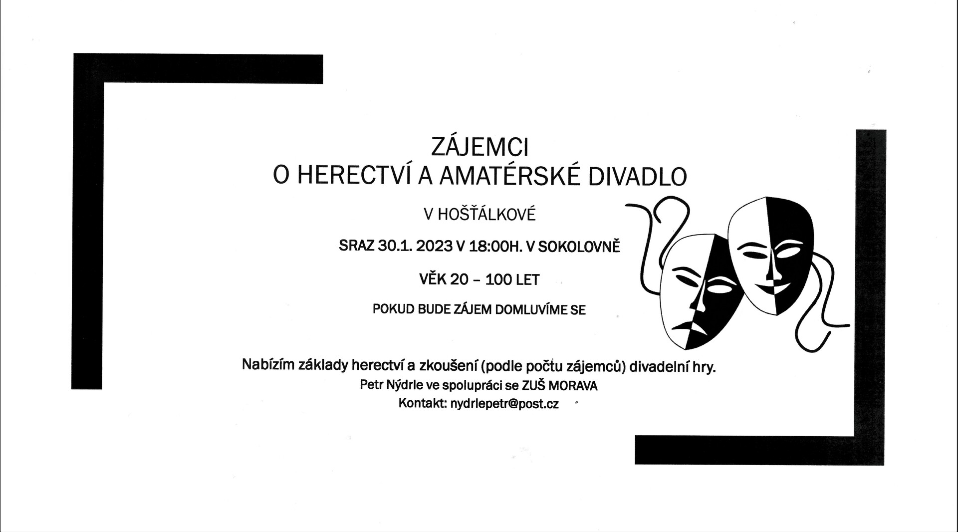 Plakát POZVÁNKA - AMATÉRSKÉ DIVADLO v Hošťálkové