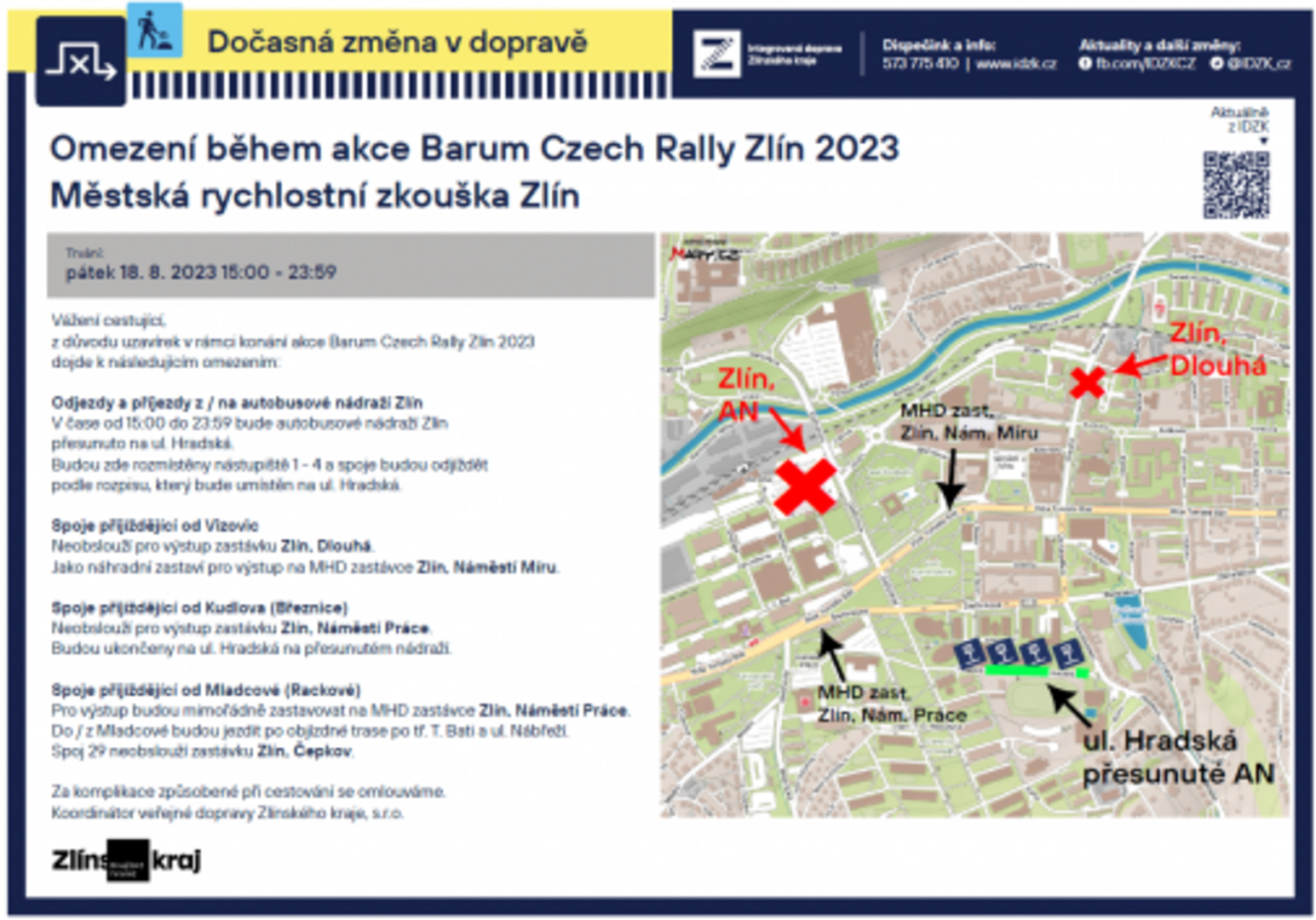 Plakát Barum Czech Rally Zlín 2023 – změna autobusové dopravy