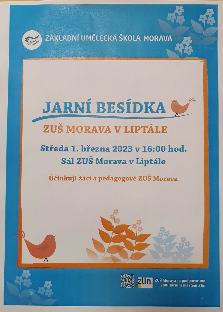 Plakát Jarní besídka ZUŠ Moravava v Liptále