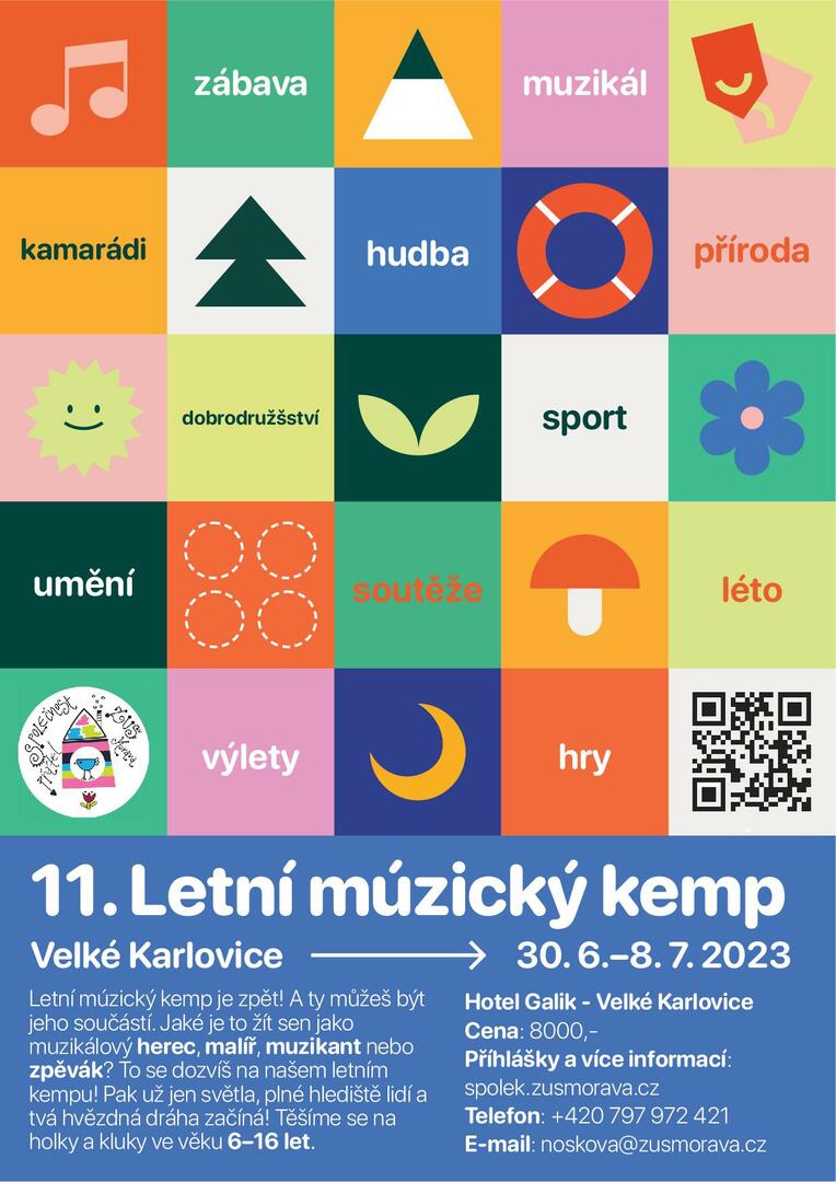 Plakát Letní múzický kemp ZUŠ Morava ve Velkých Karlovicích