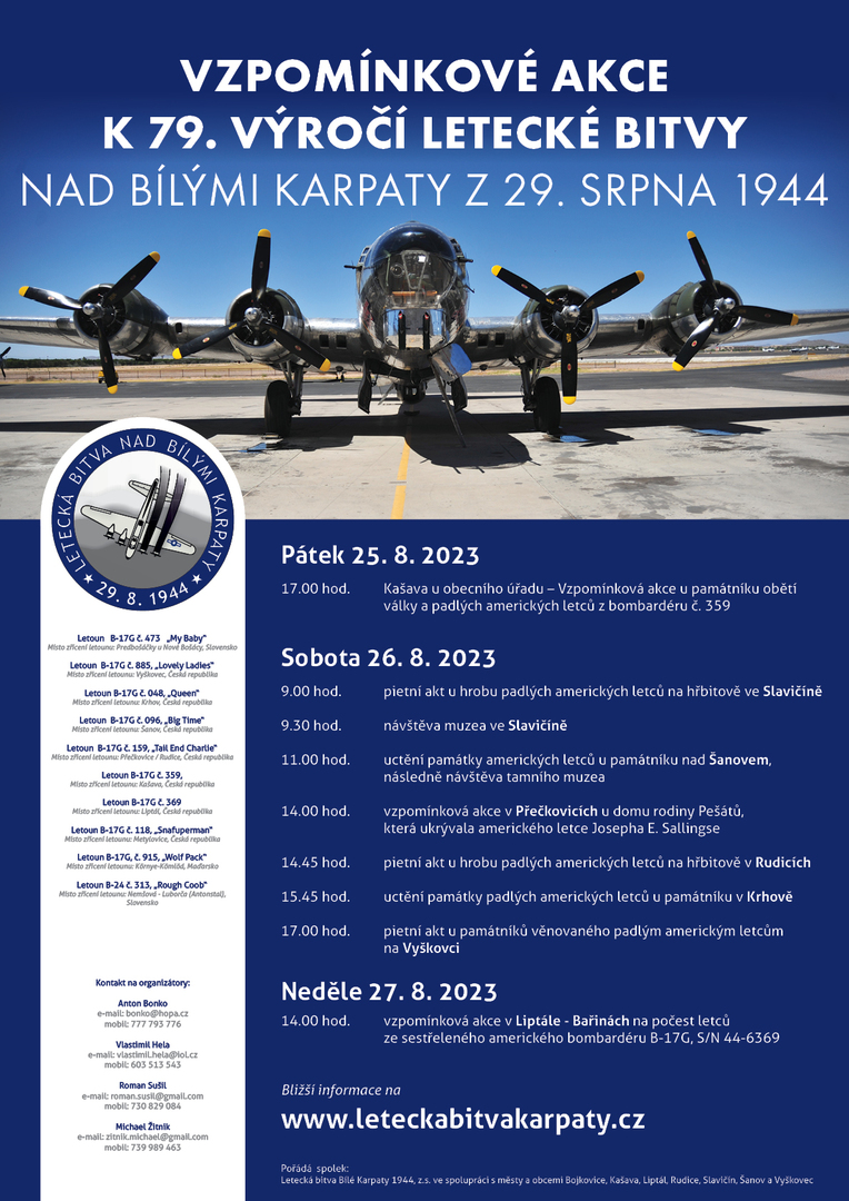 Plakát Vzpomínková akce k 79. výročí letecké bitvy nad Bílými Karpaty (29.8.1944)