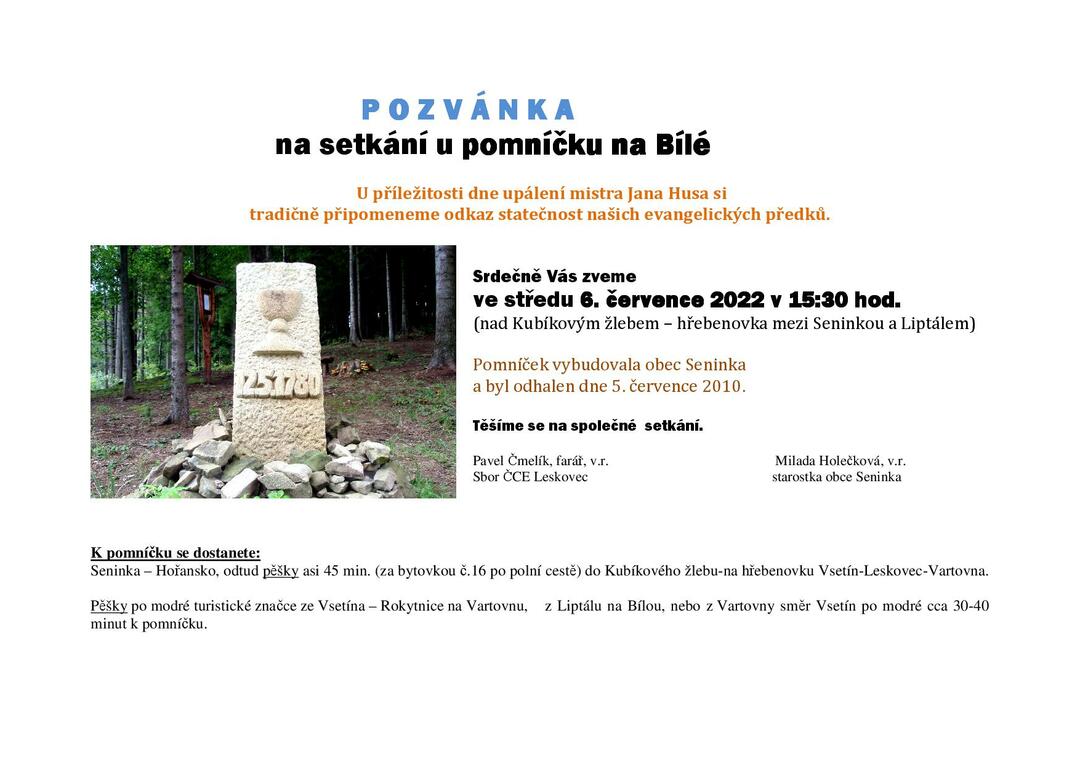 Plakát Setkání u pomníku Na Bílé - 6.7.2022 - FOTO