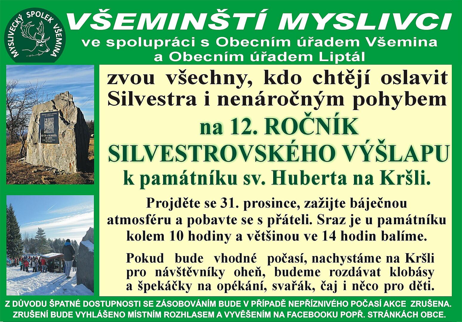 Plakát 12. Silvestrovský výšlap k památníku sv. Huberta na Kršli - FOTO
