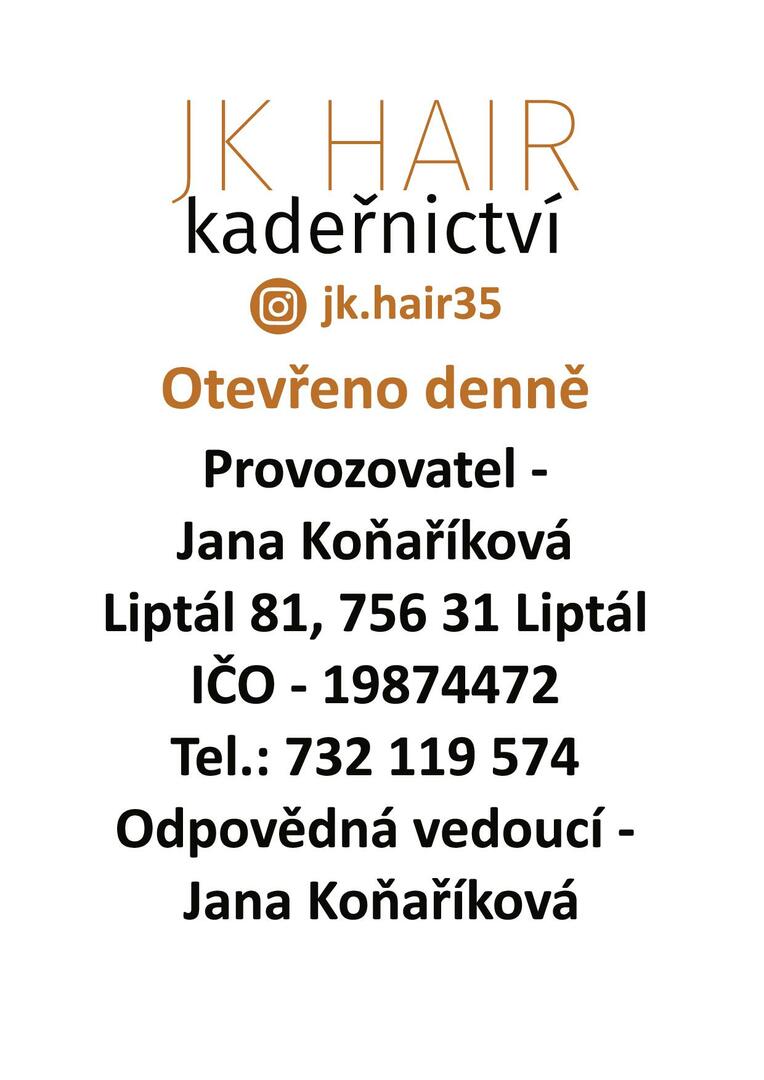 Plakát JK HAIR kadeřnictví - Jana Koňaříková