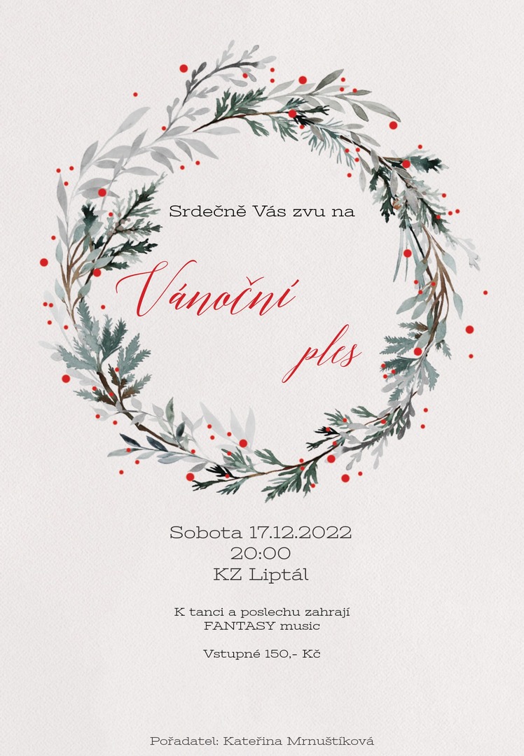 Plakát Vánoční ples, KZ Liptál - 17.12.2022, 20 h