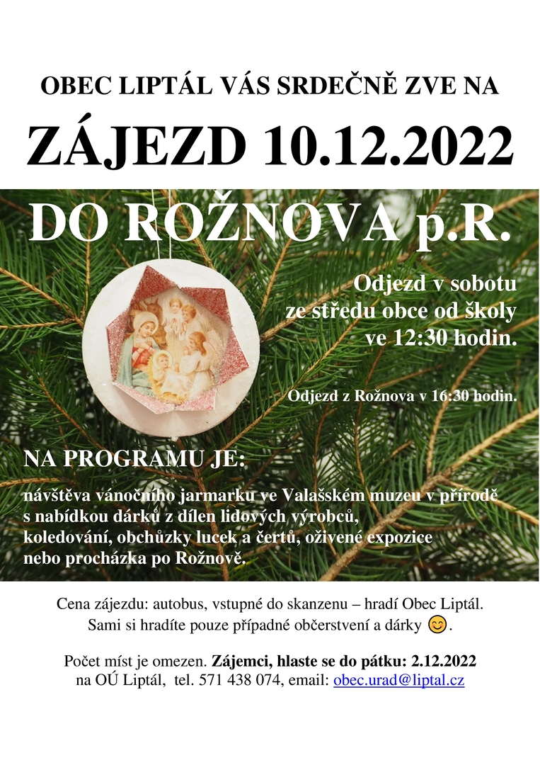 Plakát Zájezd do vánočního Rožnova p.R.