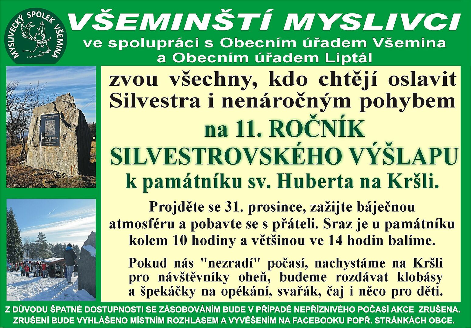 Plakát 11. Silvestrovský výšlap k památníku sv. Huberta Na Kršli - FOTO