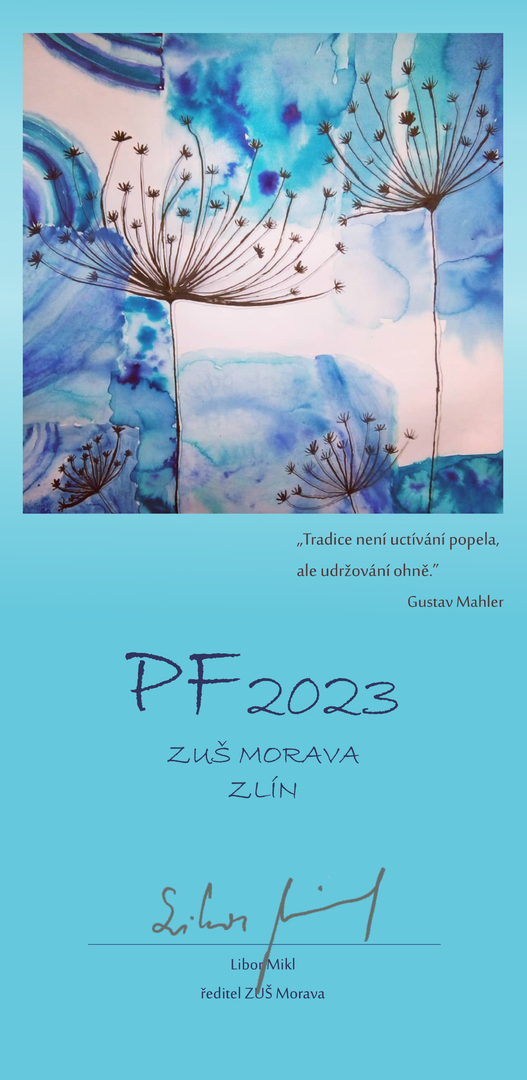 Plakát ZUŠ Morava v Liptále přeje PF 2023