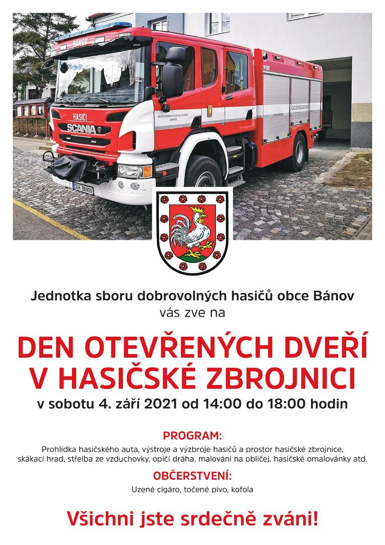 Plakát Den otevřených dveří v hasičské zbrojnici