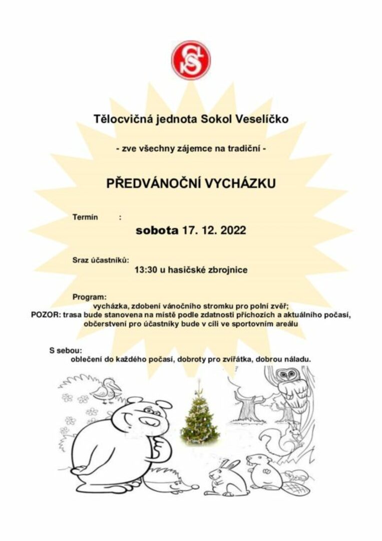 Plakát Předvánoční vycházka do lesa s TJ Sokol