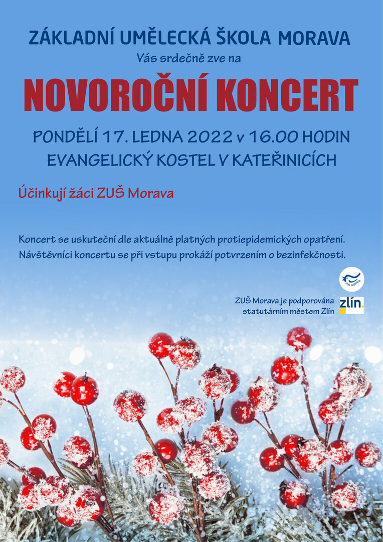 Plakát Novoroční koncert ZUŠ Morava