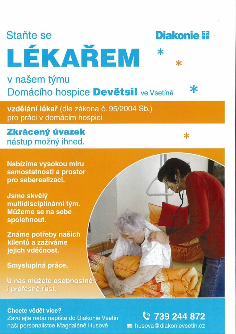 Plakát Nabídka pracovních míst Diakonie Vsetín - domácí hospic Devětsil