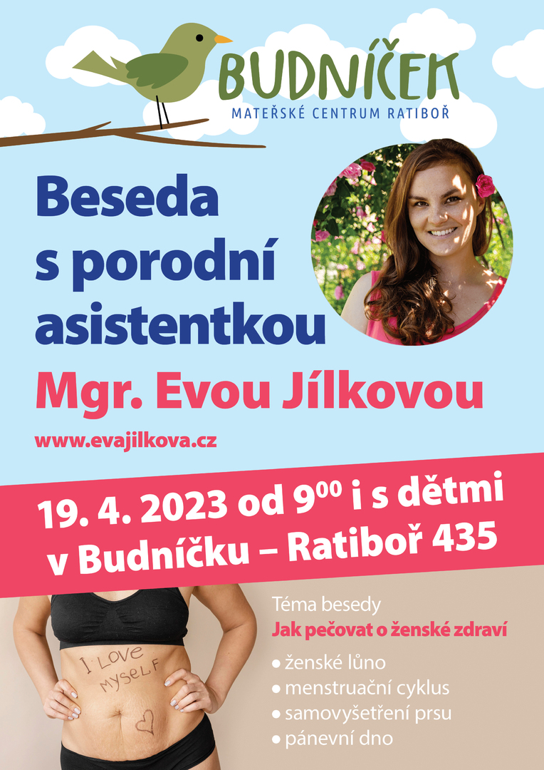 Plakát Beseda s porodní asistentkou Mgr. Evou Jílkovou