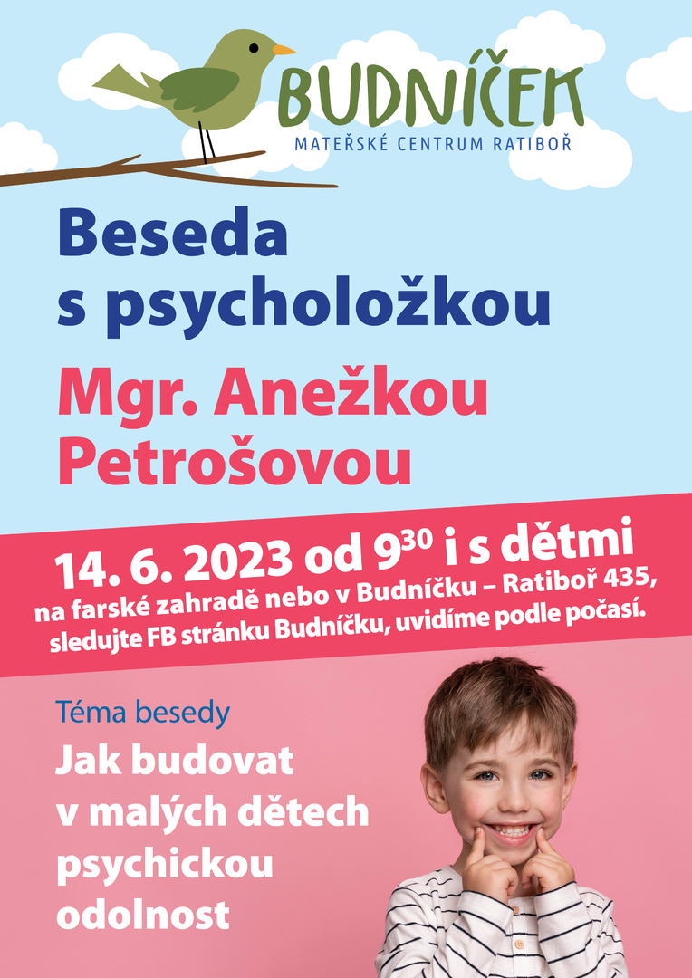 Plakát Beseda s psycholožkou Mgr. Anežkou Petrošovou