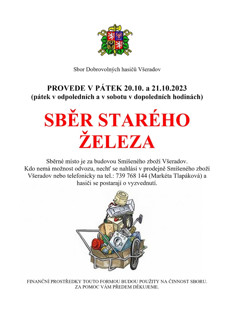 Plakát Sběr starého železa - SDH Všeradov