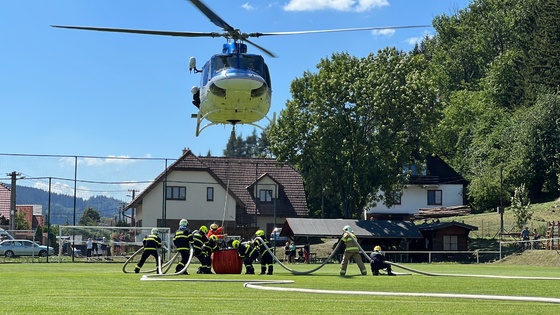 A football field as a helicopter base...